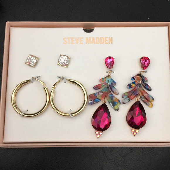 Steve Madden 3 sets of earrings Hoops, drop, studs - Picture 1 of 3